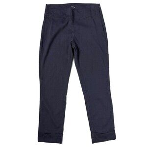 Eileen Fisher Navy Blue Stretch Linen Blend Ankle Cuffed Pants Women's Size S
